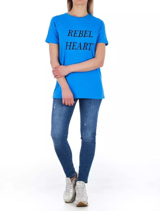 Frankie Morello Frankie Morello Light Blue Cotton Women T-Shirt Blauw