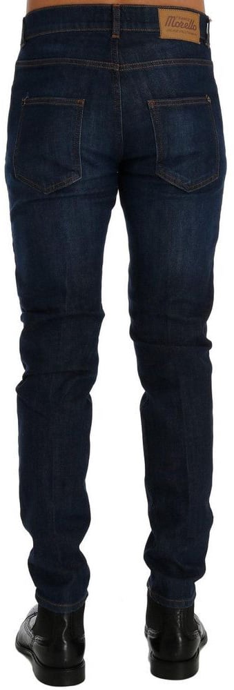 Frankie Morello Blue Cotton Slim Fit Jeans Blauw