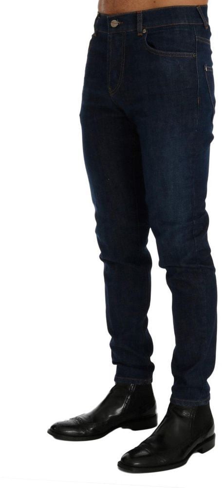 Frankie Morello Blue Cotton Slim Fit Jeans Blauw