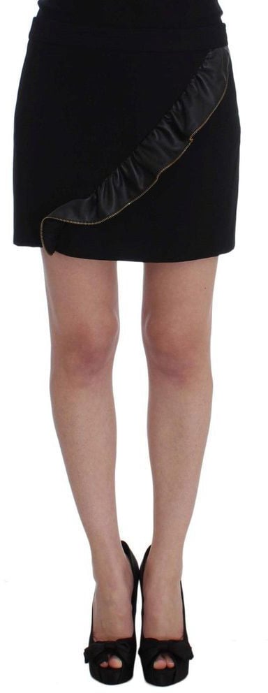 Frankie Morello Black Polyester Mini Skirt Zwart