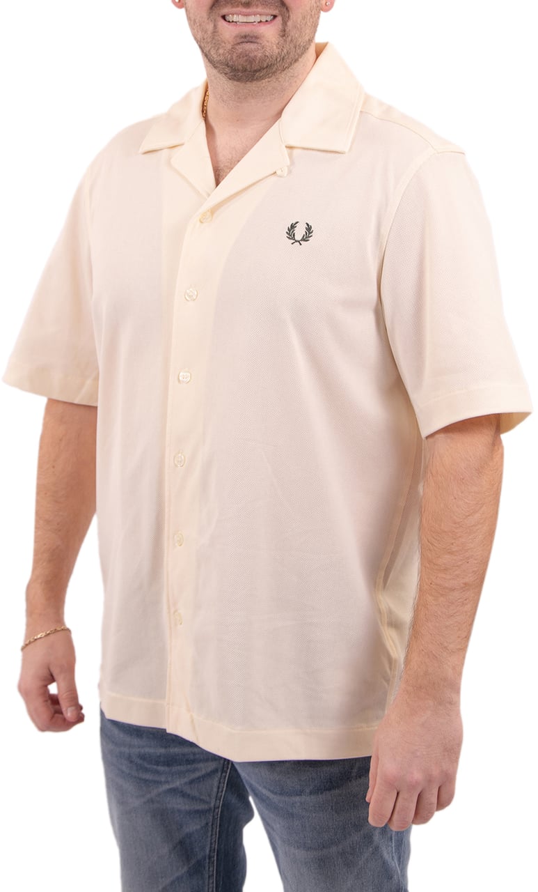 Fred Perry Fred Perry Compress Mesh Reverse Collar Shirt Beige