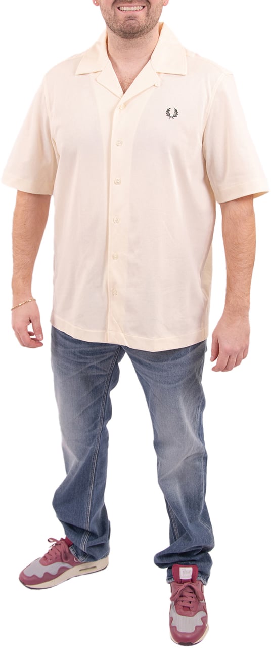 Fred Perry Fred Perry Compress Mesh Reverse Collar Shirt Beige