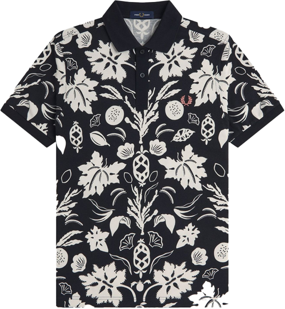 Fred Perry Fred Perry Botanical Print Polo Shirt Zwart