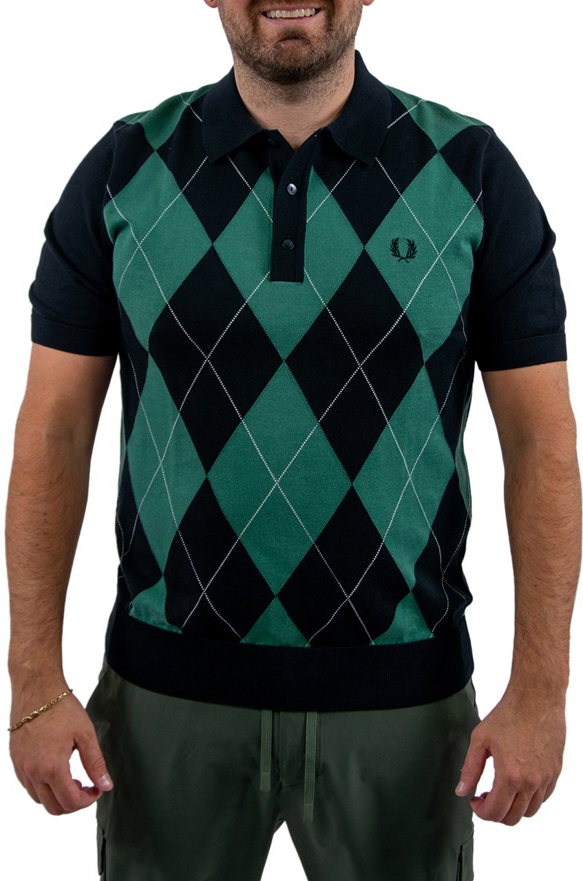 Fred Perry Argyle Knitted Shirt Zwart
