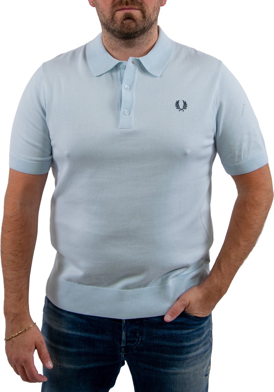 Fred Perry Cotton Knitted Shirt Blauw