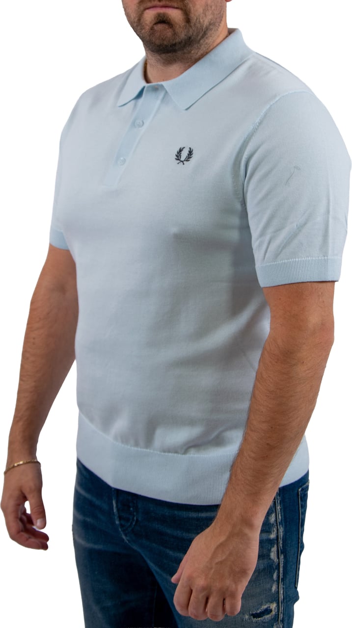 Fred Perry Cotton Knitted Shirt Blauw