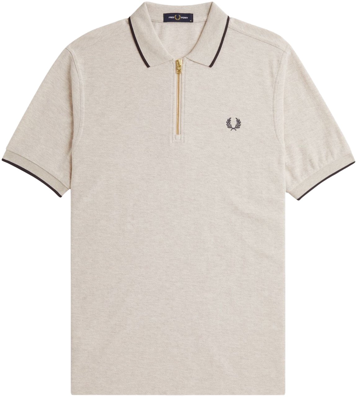 Fred Perry Fred Perry Crepe Pique Zip Neck Polo Shirt Beige