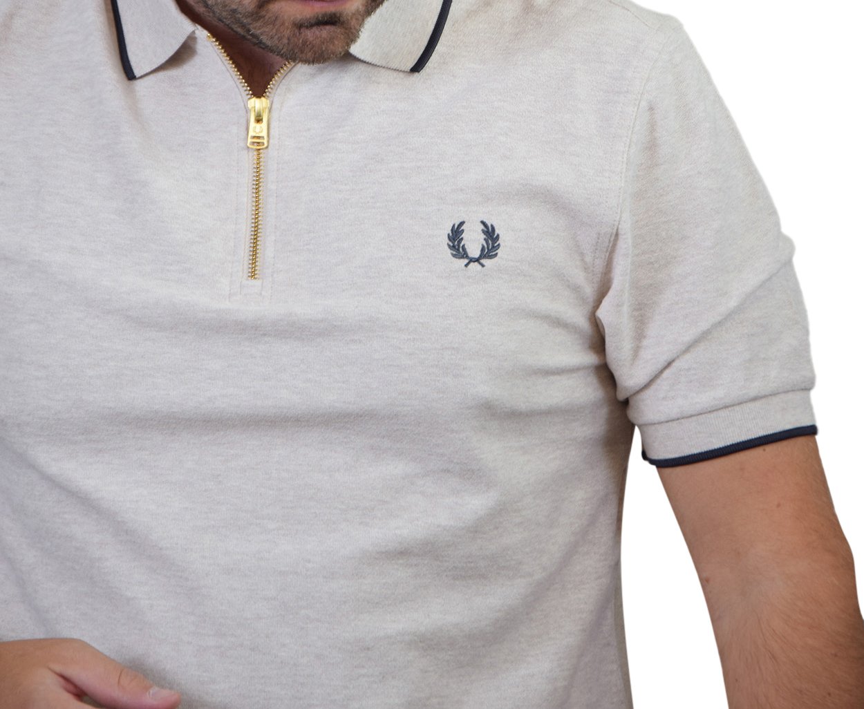 Fred Perry Fred Perry Crepe Pique Zip Neck Polo Shirt Beige