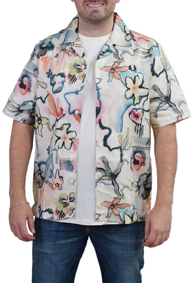 Fred Perry Fred Perry Floral Revere Collar Shirt Beige