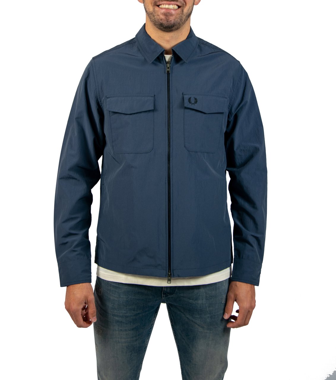 Fred Perry Fred Perry Zip Through Overshirt Blauw