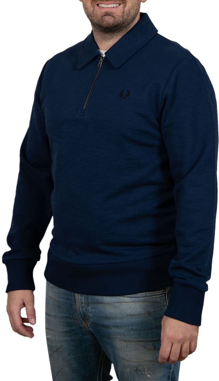 Fred Perry Fred Perry Zip Neck Collar Sweatshirt Blauw
