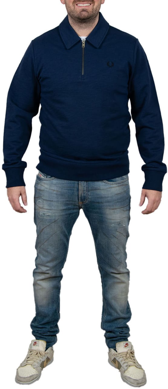 Fred Perry Fred Perry Zip Neck Collar Sweatshirt Blauw