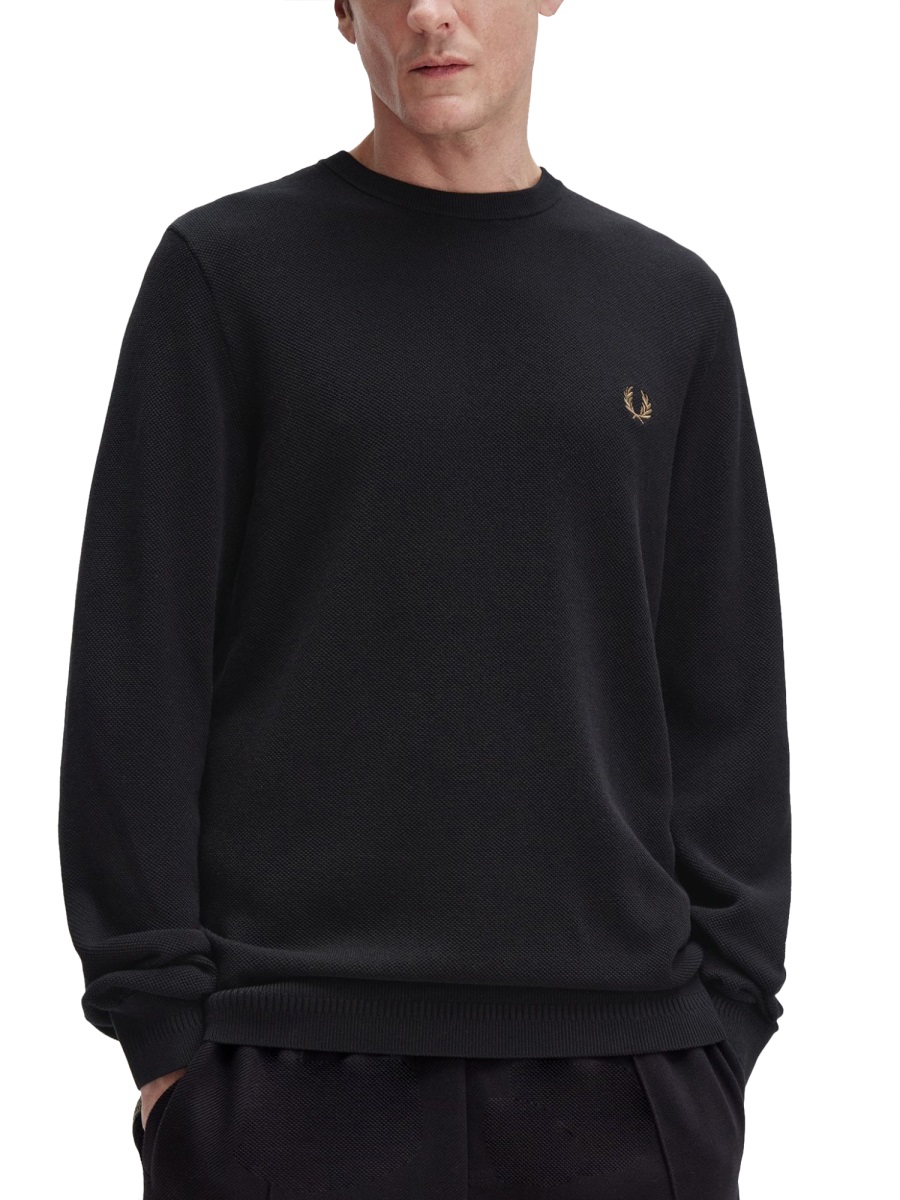 Fred Perry PIQUE SWEATER WITH LOGO Zwart