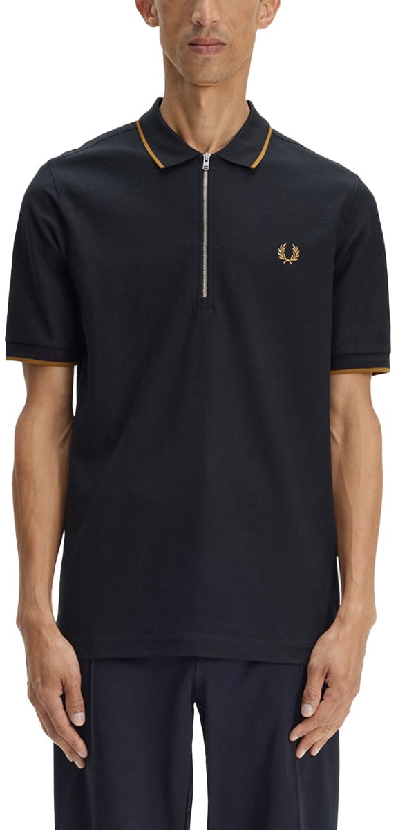 Fred Perry POLO CON ZIP E LOGO Zwart