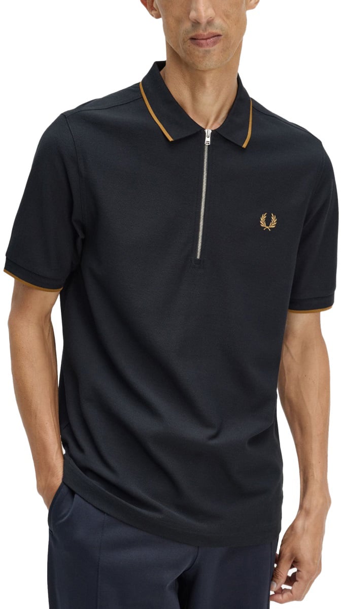 Fred Perry POLO CON ZIP E LOGO Zwart