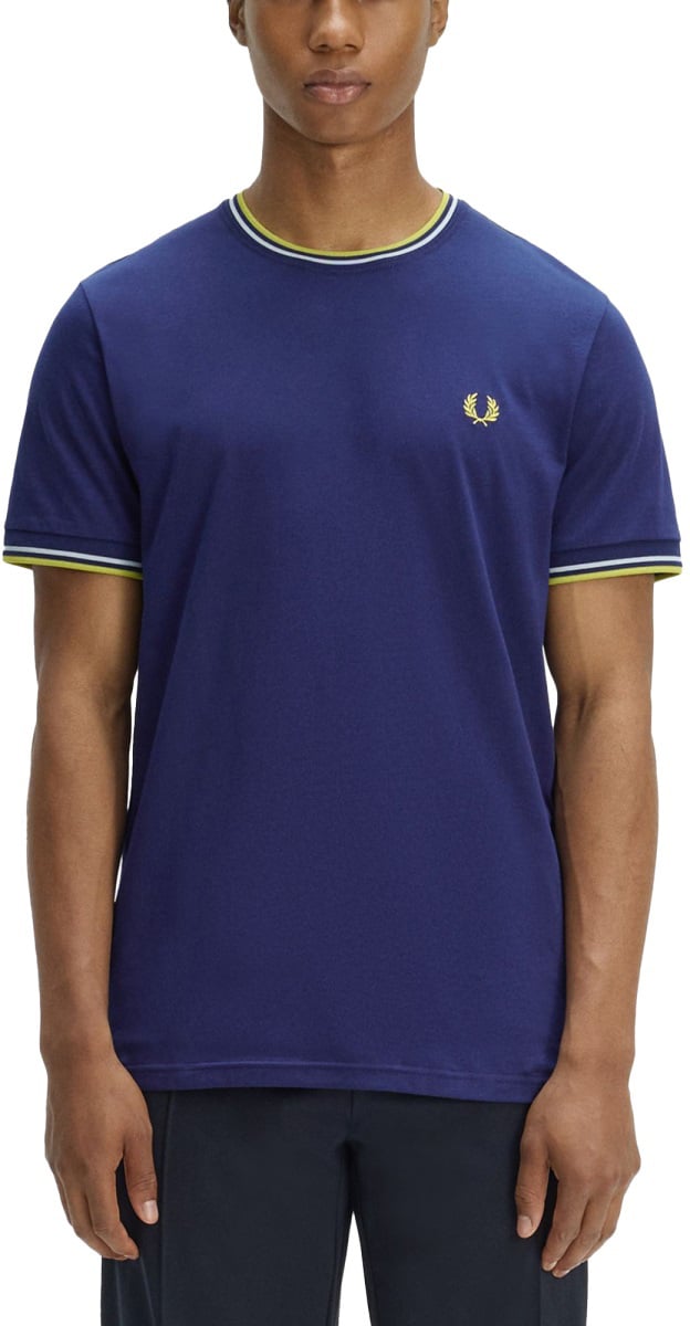 Fred Perry T-SHIRT CON DOPPIA RIGA Blauw