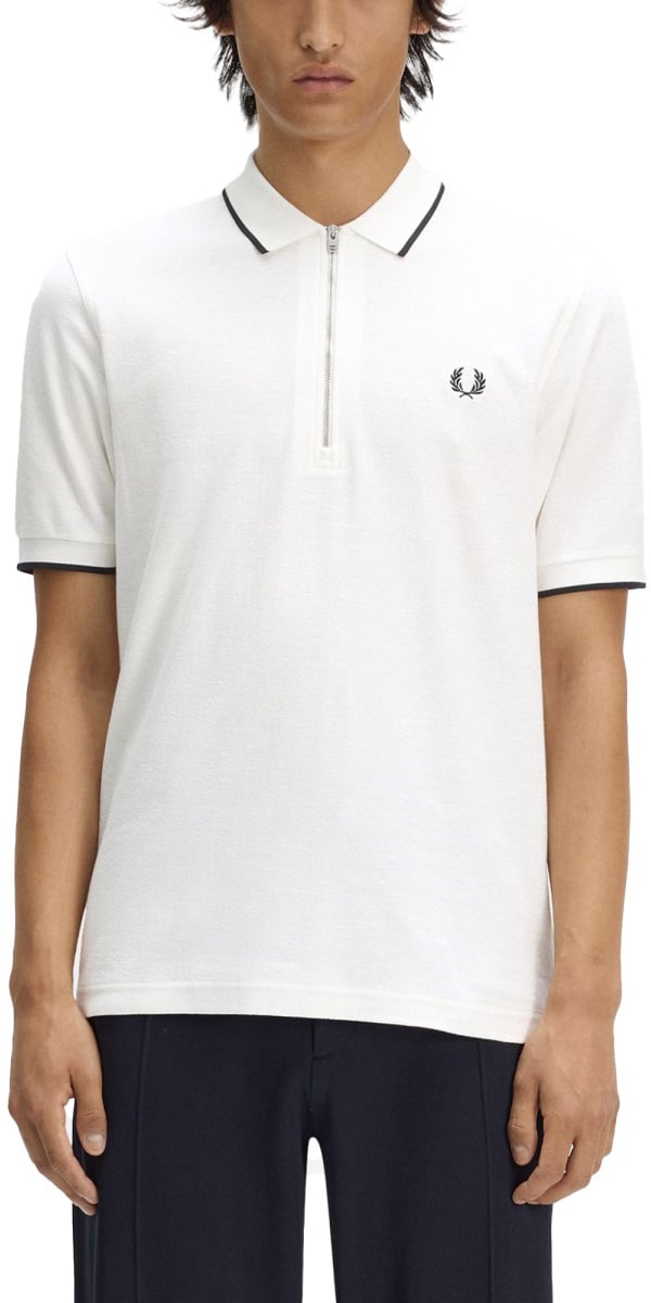 Fred Perry POLO CON ZIP E LOGO Wit