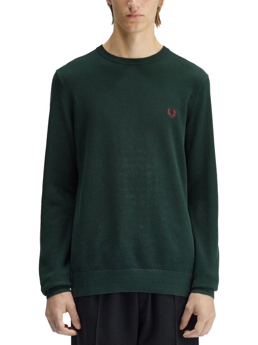 Fred Perry Long-Sleeved Cotton Ribbed Crewneck Sweatshirt Zwart