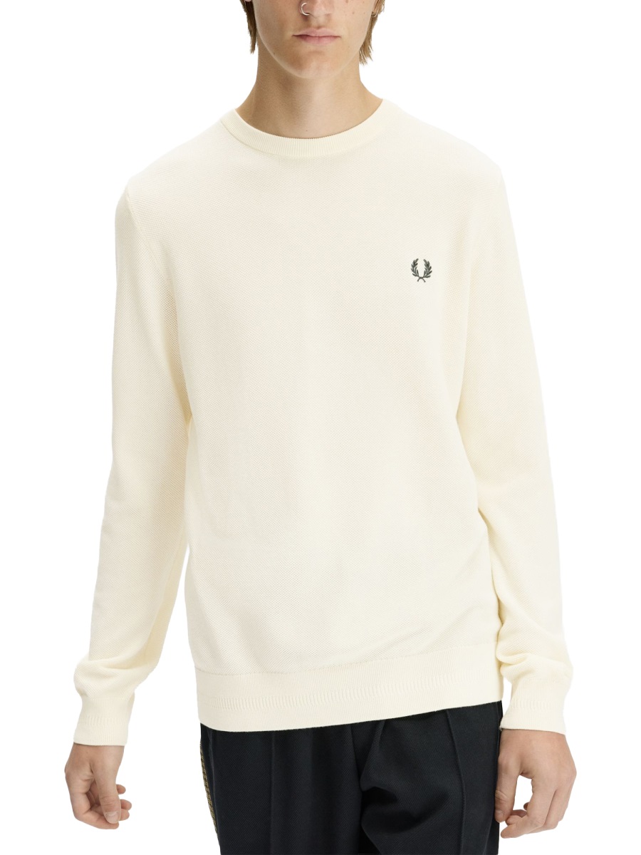Fred Perry Crew Neck Cotton Embroidered Sweatshirt Neutraal