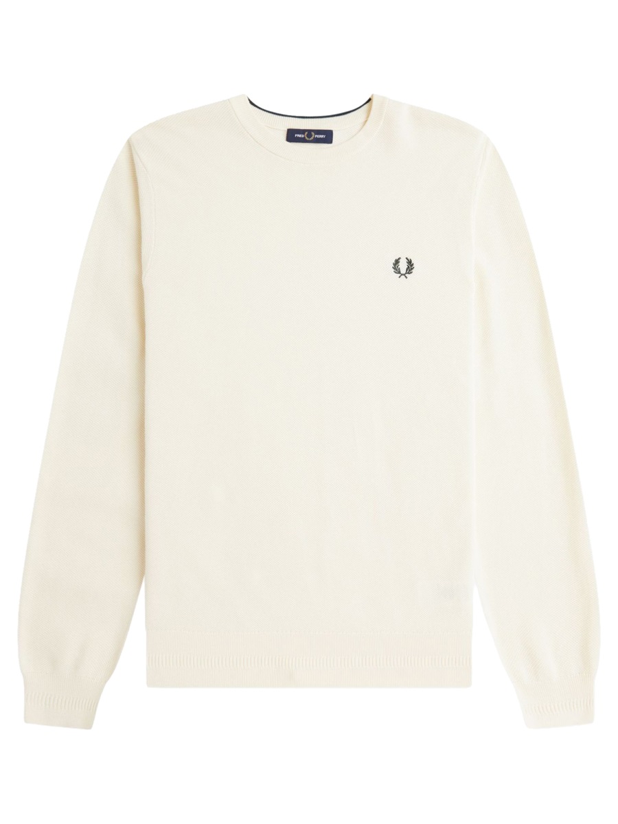 Fred Perry Crew Neck Cotton Embroidered Sweatshirt Neutraal