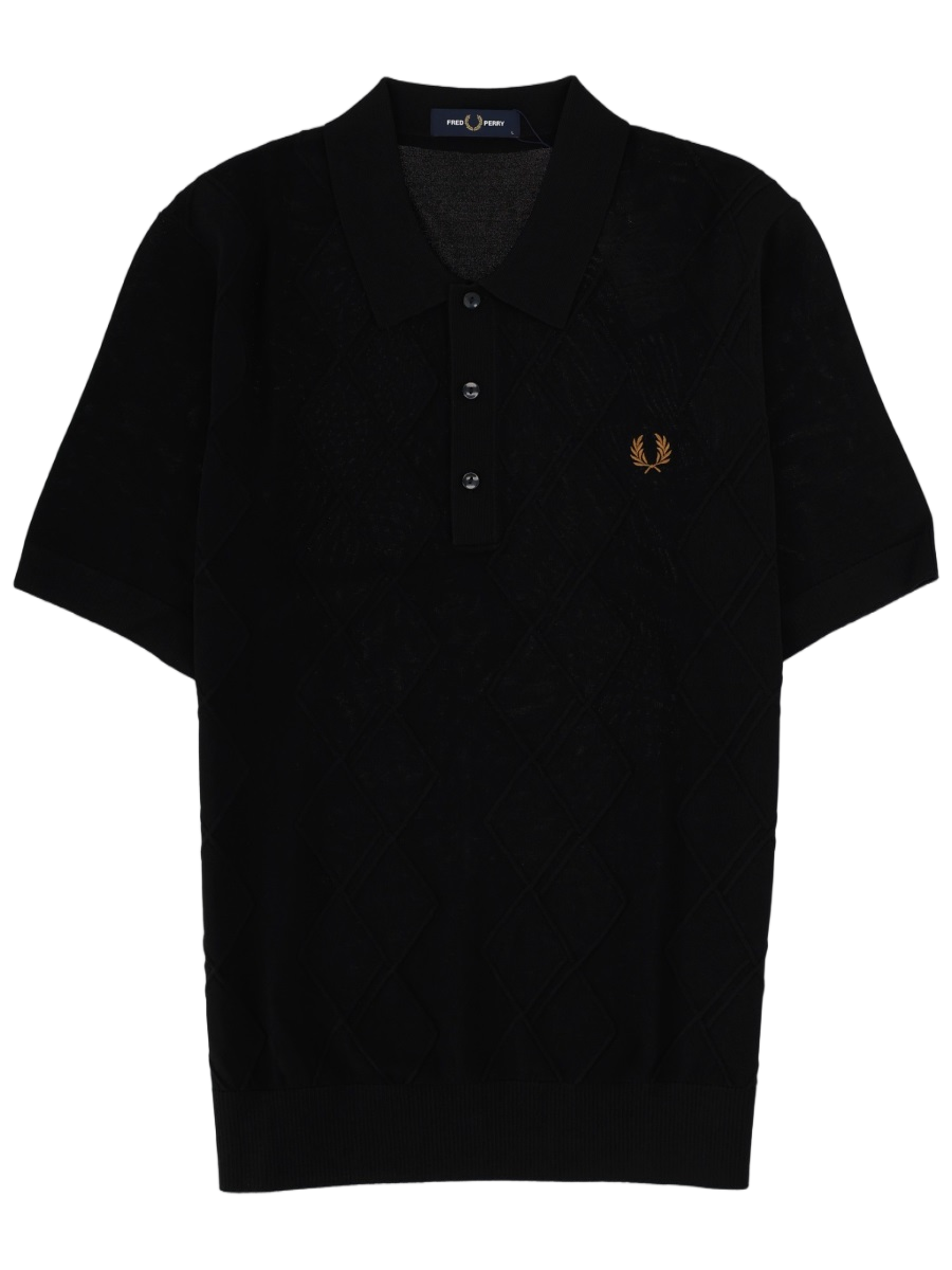 Fred Perry Knit Polo Textured Pattern Shirt Zwart