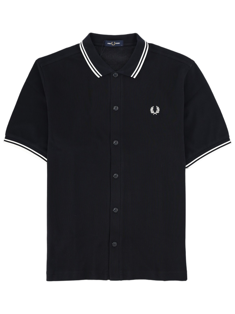 Fred Perry Short Sleeved Double Stripes Polo Shirt Zwart