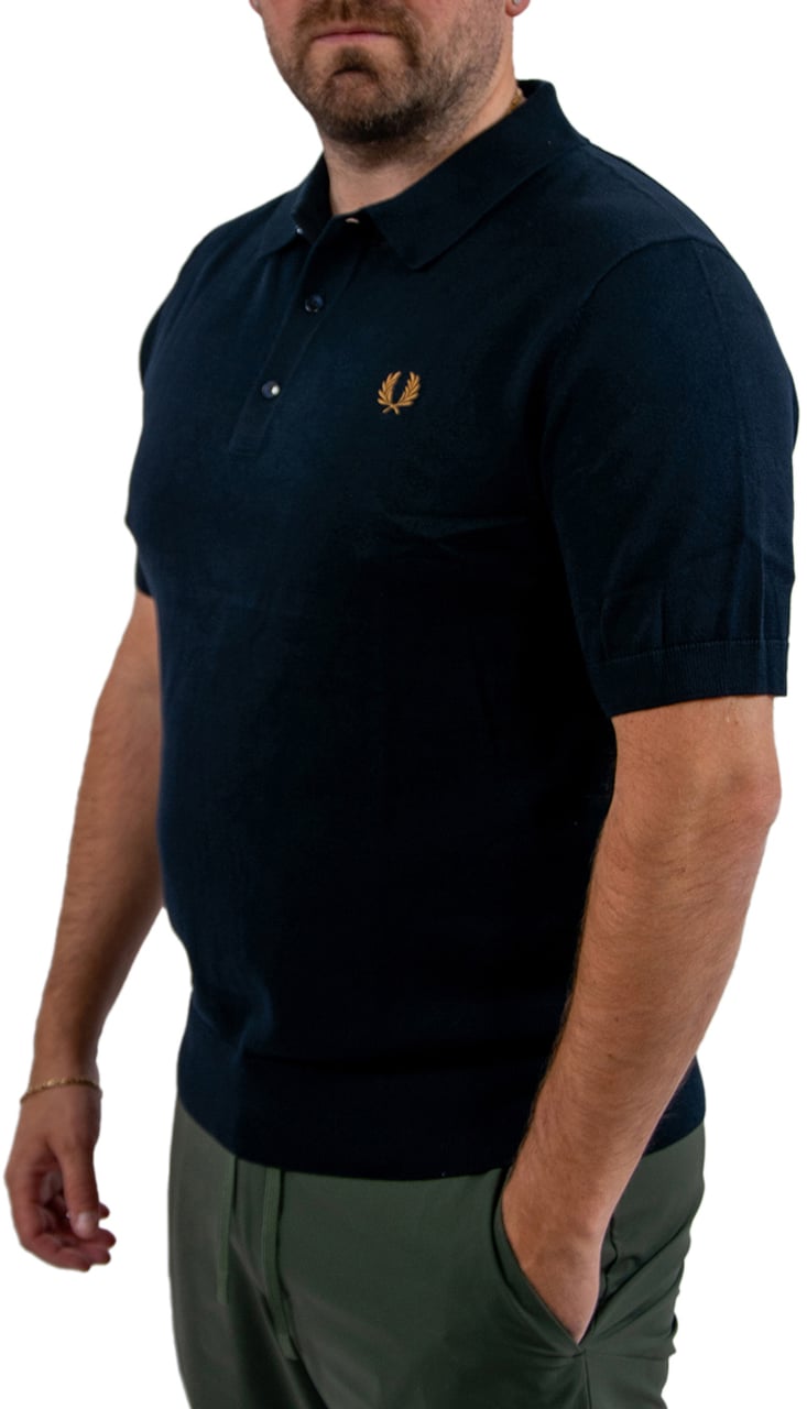Fred Perry Cotton Knitted Shirt Blauw