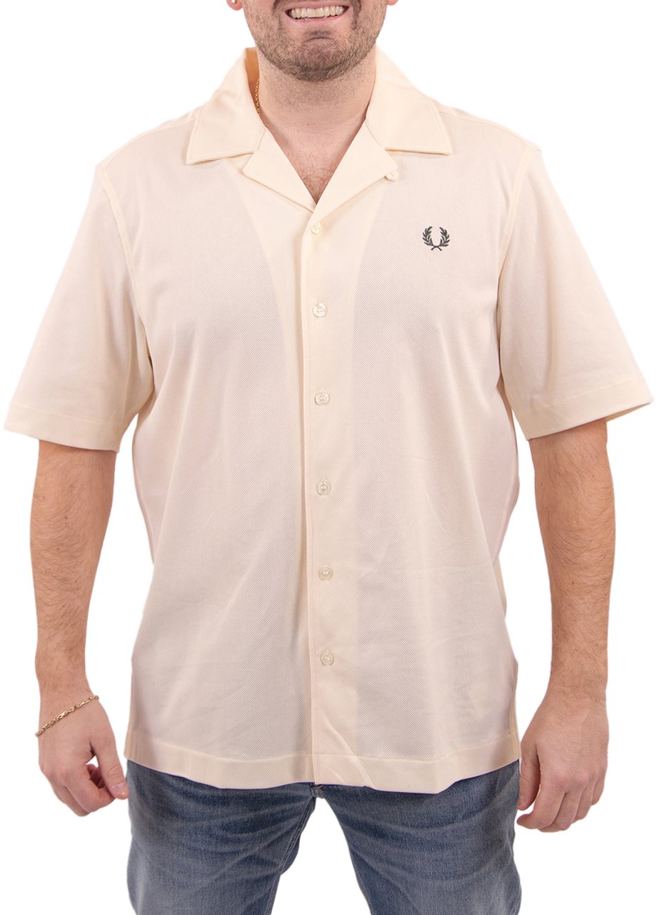Fred Perry Compress Mesh Reverse Collar Shirt Beige