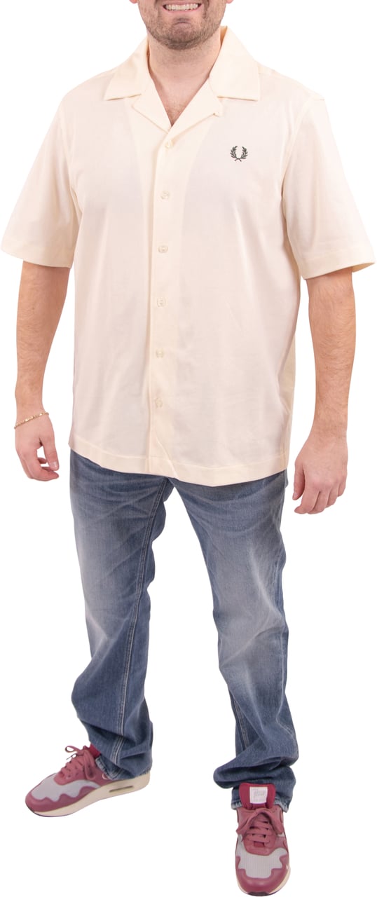 Fred Perry Fred Perry Compress Mesh Reverse Collar Shirt Beige