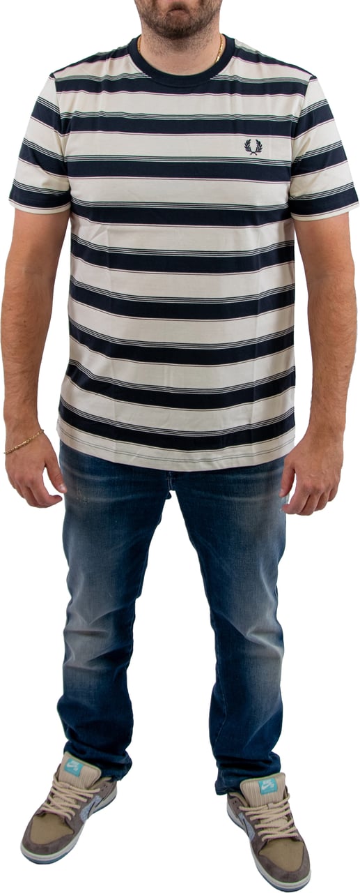 Fred Perry Fine Stripe T-Shirt Blauw