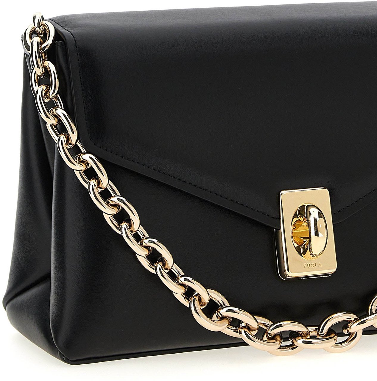 Furla Black Leather Shoulder Bag Zwart