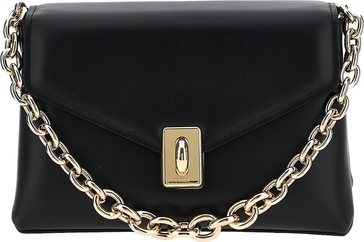 Furla Black Leather Shoulder Bag Zwart