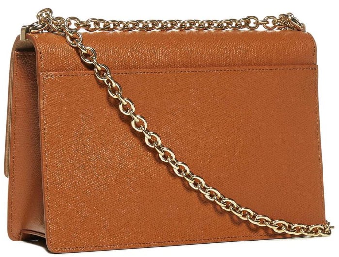 Furla Structured Leather Shoulder Bag With Metallic Clasp Bruin
