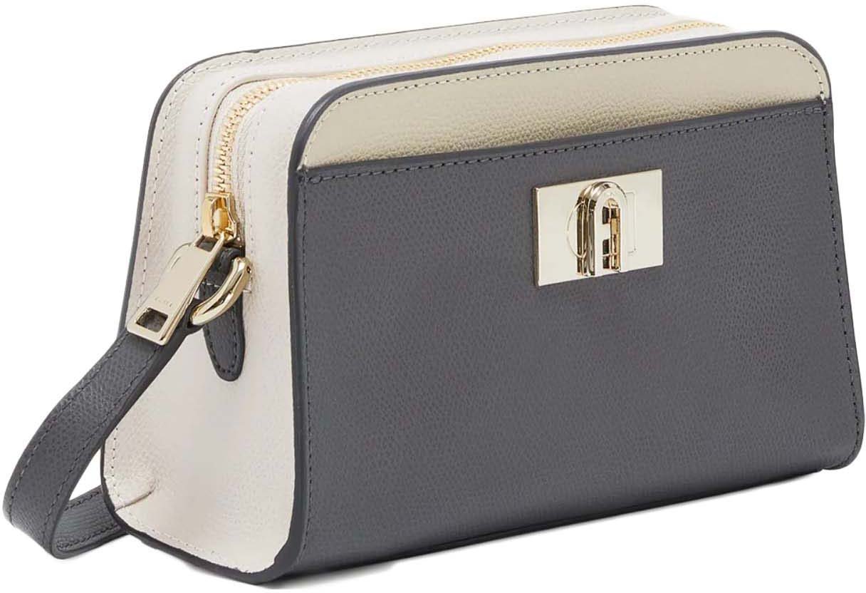 Furla Compact Grey Leather Bag with Structured Silhouette Neutraal