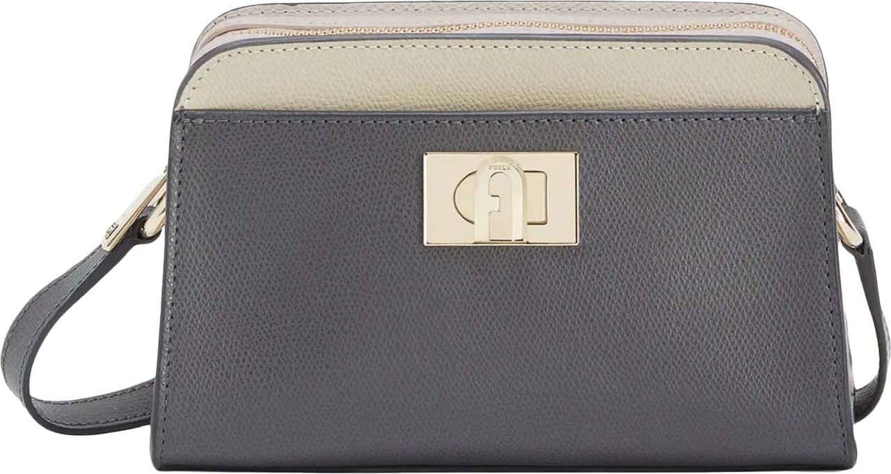 Furla Compact Grey Leather Bag with Structured Silhouette Neutraal