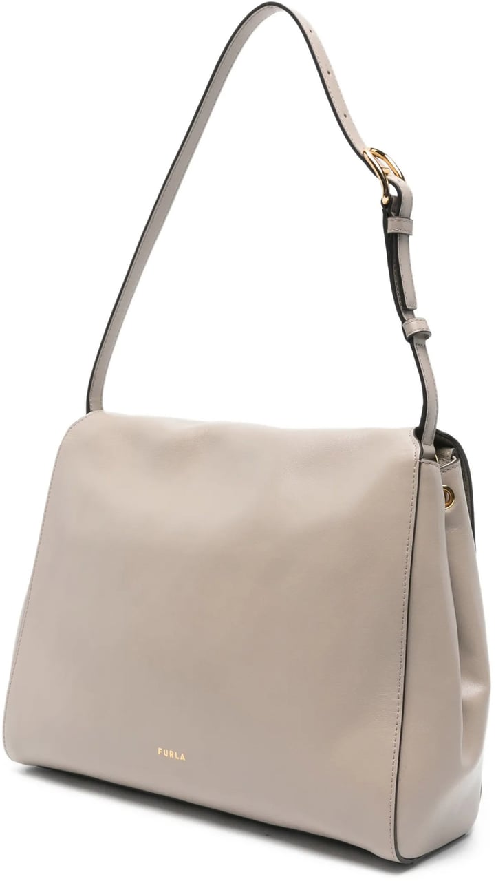 Furla Domus M Structured Neutral Leather Shoulder Bag Grijs