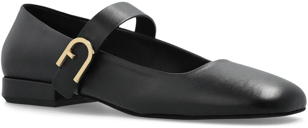 Furla White Pointed Toe Minimalist Strap Flats Zwart