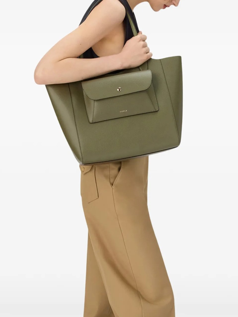 Furla Lea M Tote Textured Leather Handbag Grijs