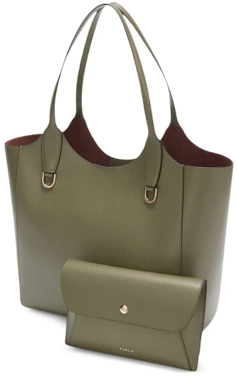 Furla Lea M Tote Textured Leather Handbag Grijs