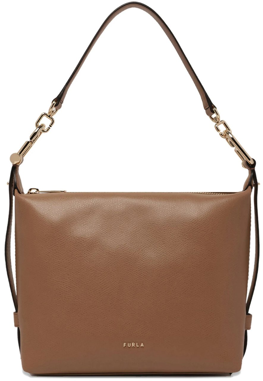 Furla Tonie Mini Hobo Structured Smooth Leather Bag Bruin