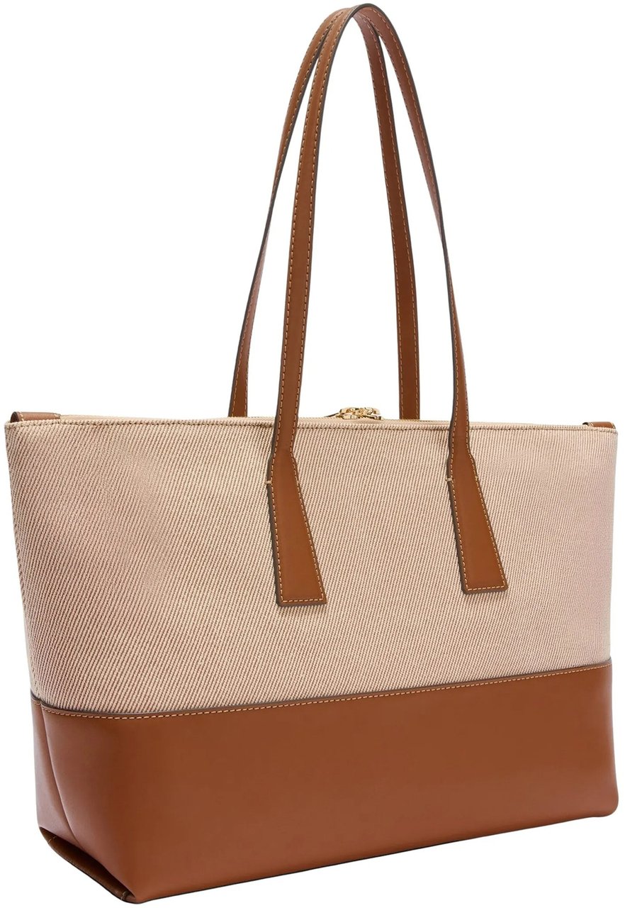 Furla Olivia L Tote Beige Cotton Leather Tote Neutraal