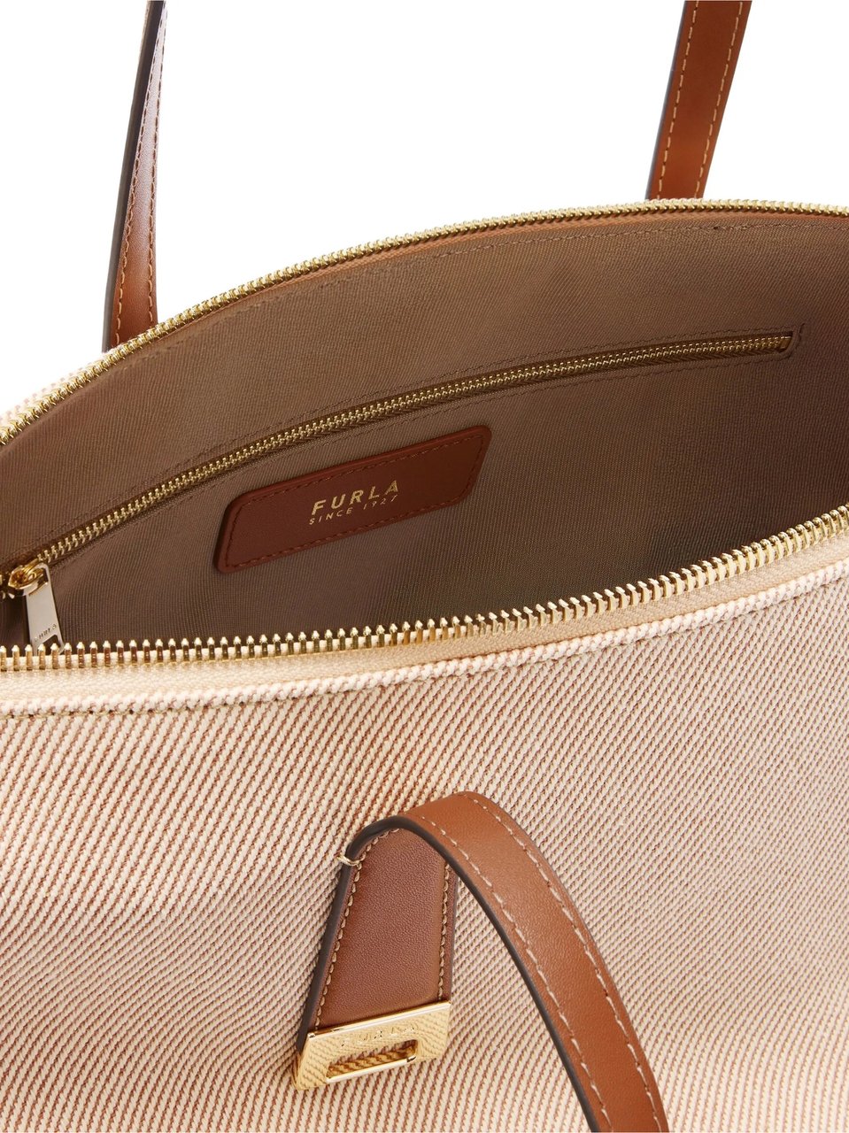 Furla Olivia L Tote Beige Cotton Leather Tote Neutraal