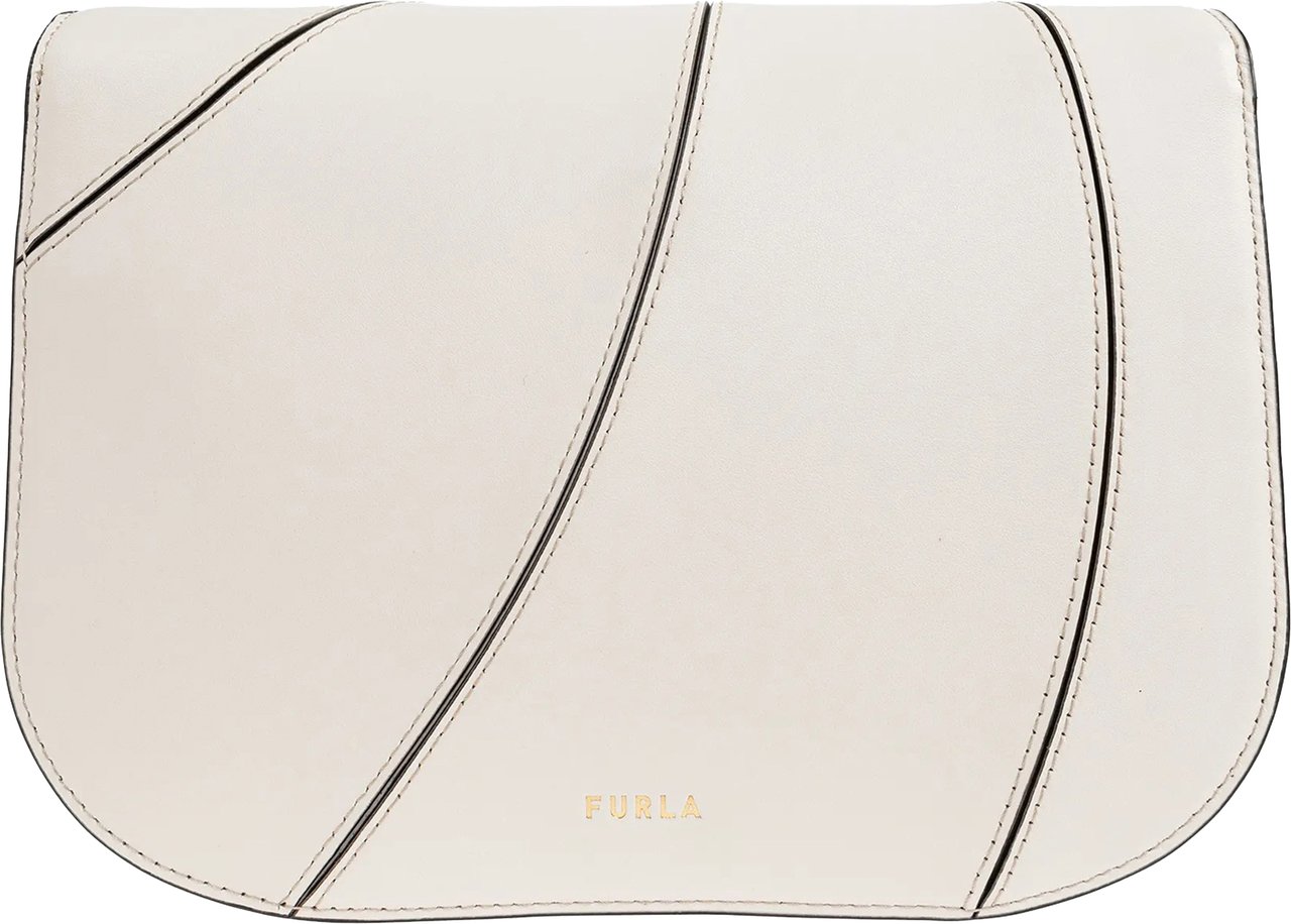Furla Sfera S White Leather Curved Flap Bag Wit