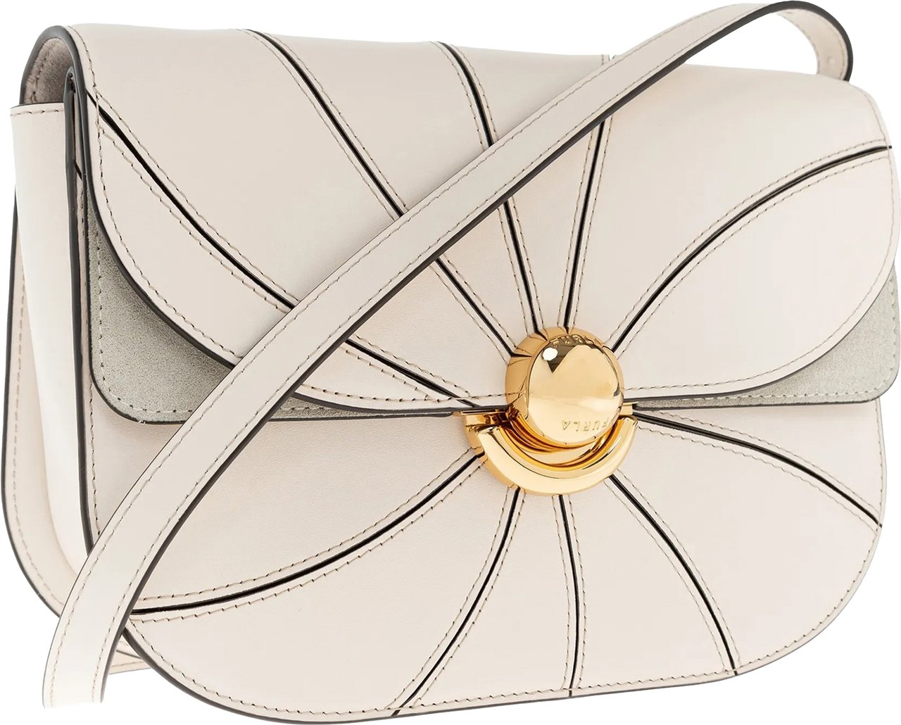 Furla Sfera S White Leather Curved Flap Bag Wit