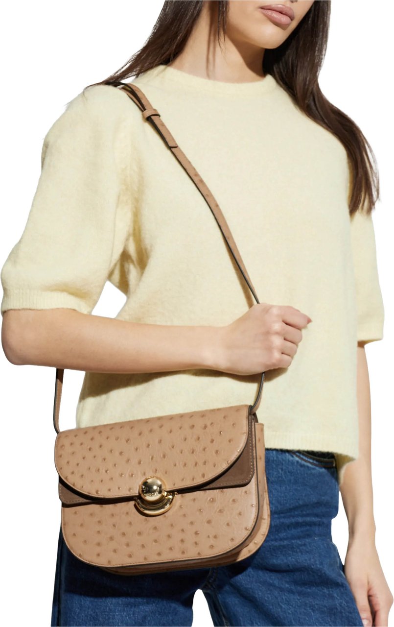 Furla Sfera S Structured Dotted Brown Leather Bag Neutraal