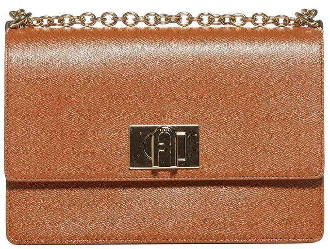 Furla Structured Leather Shoulder Bag With Metallic Clasp Bruin