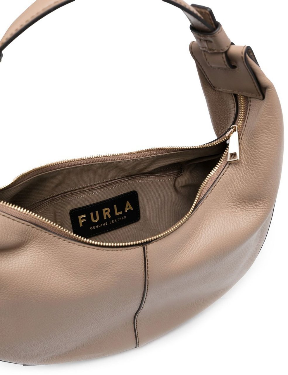 Furla Crescent-Shaped Grey Leather Bag with Adjustable Strap Bruin