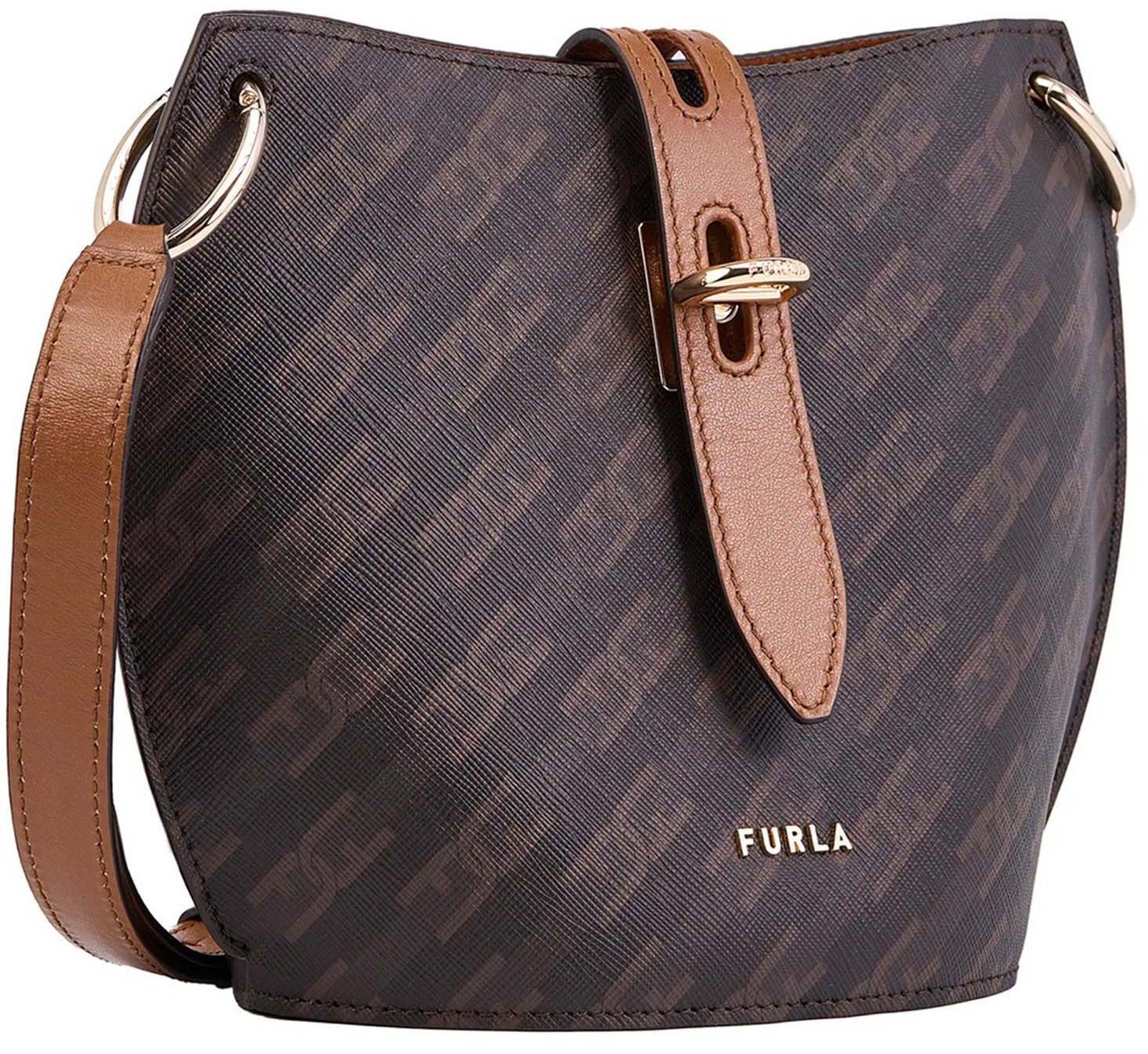 Furla Structured Black Logo-Pattern Furla Bag Zwart