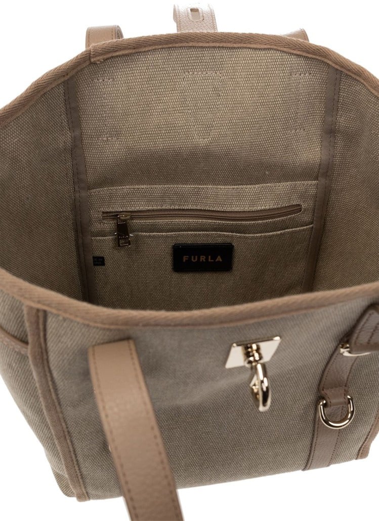 Furla Textured Fabric Handbag With Leather Accents Roze