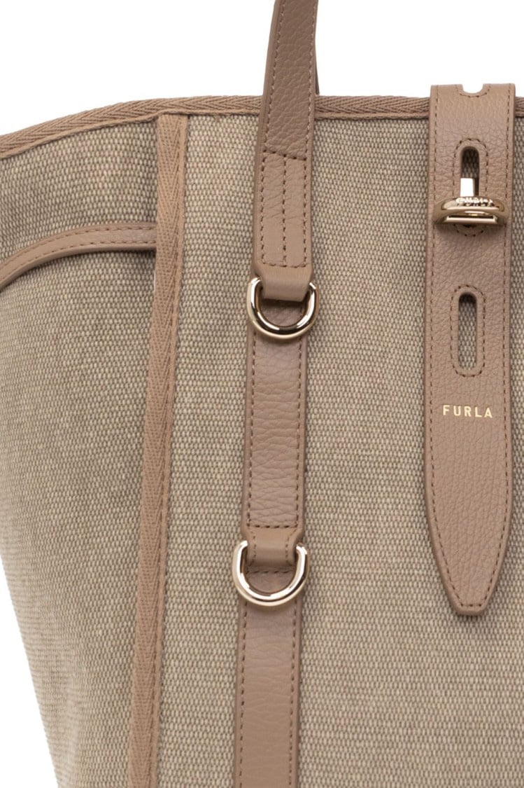 Furla Textured Fabric Handbag With Leather Accents Roze